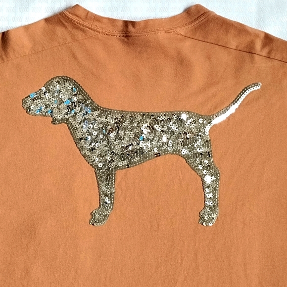 Victoria's Secret PINK Silver Glitter Sequin Dog Long Sleeve T-Shirt Size Medium - Picture 1 of 13